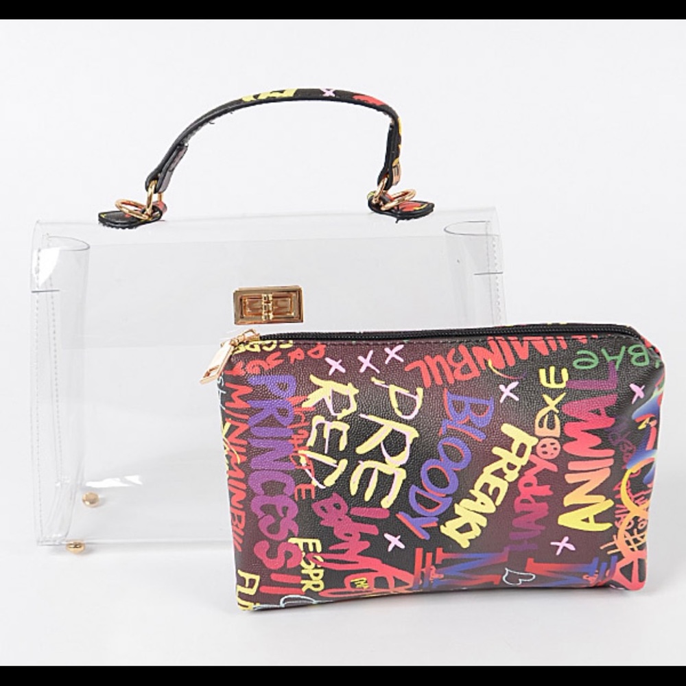 Clear Shoulder Bag with graffiti insert